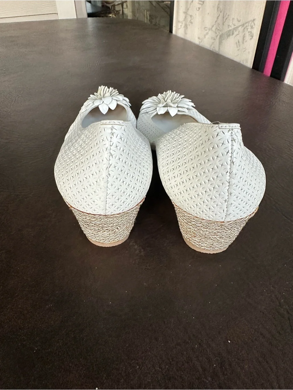 Sesto Meucci White Floral Appliqué Ballet Slight Wedge